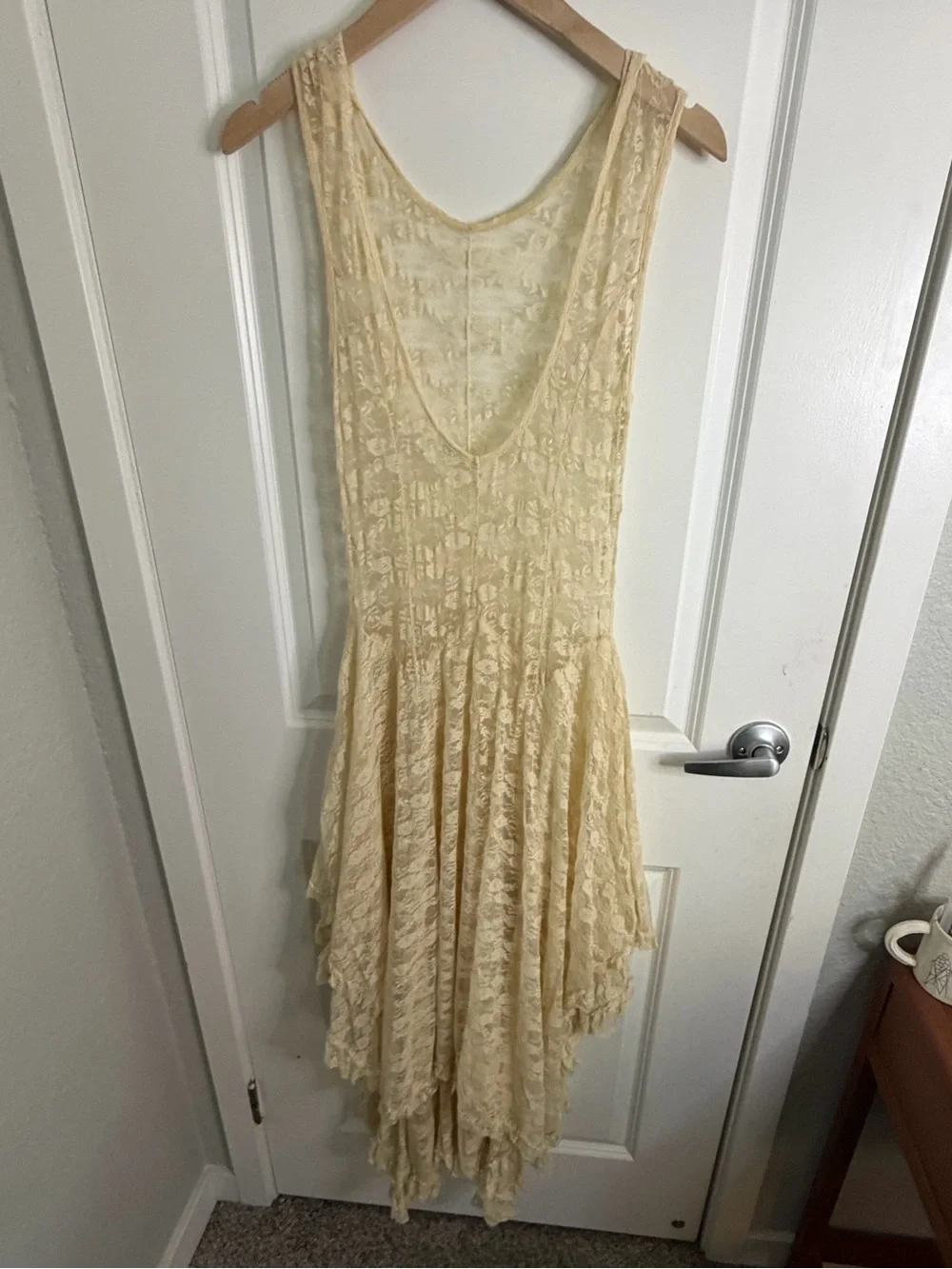 Free People Cream Lace Asymmetrical Hem Dress